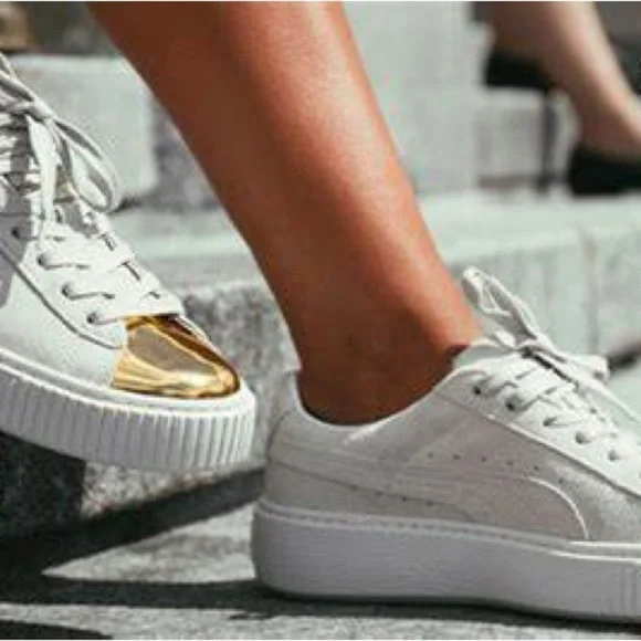Puma Suede Platform Cream Gold Toe - Picture 1 of 12